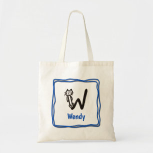 Tote Bag - Cat Brev W med Namn i Ram Tygkasse