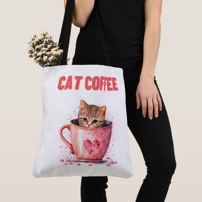 Tote Bag Cat Caffee Tygkasse (Närbild)