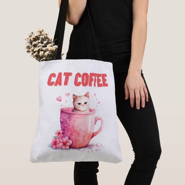 Tote Bag Cat Caffee Tygkasse (Närbild)