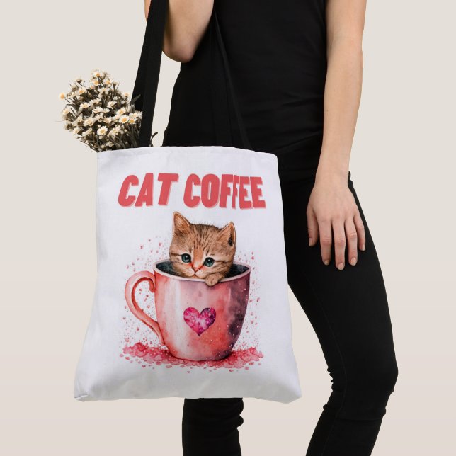 Tote Bag Cat Caffee Tygkasse (Närbild)