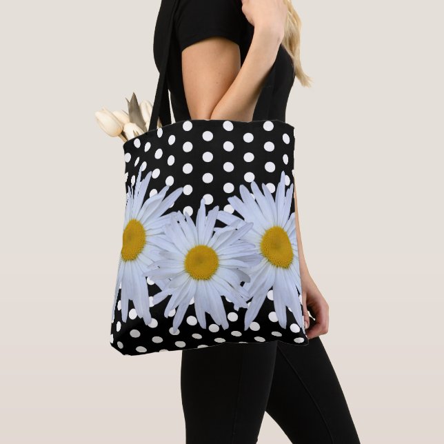 Tote Bag-Chic för svart Polka dots, , svart Daisy Tygkasse (Närbild)
