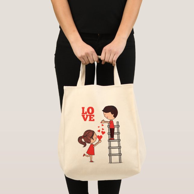 Tote Bag Couple Love Red Hearts  Tygkasse (Framsida (produkt))