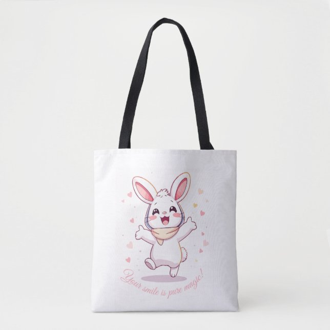 Tote Bag - Cute Pastel Rabbit Aesthetic Shopper Tygkasse (Framsida)