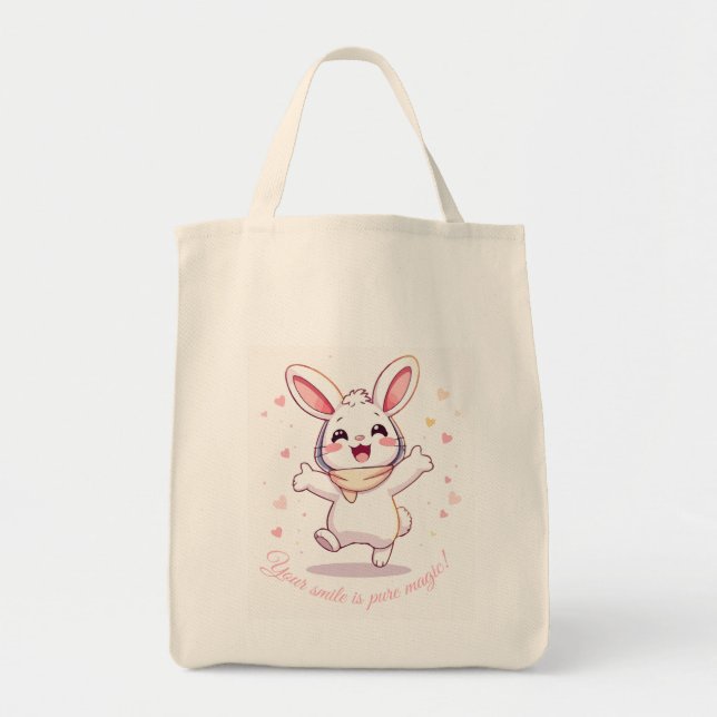 Tote Bag - Cute Pastel Rabbit Shopper Tygkasse (Framsidan)