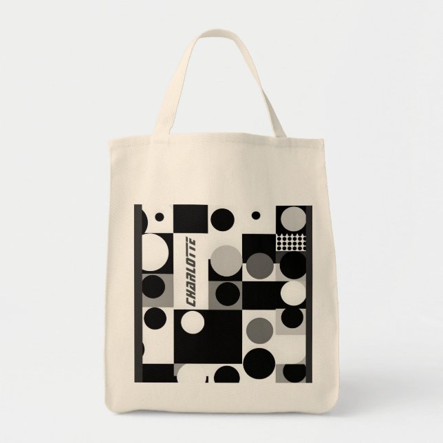 Tote Bag Dekorativ kudde Bauhaus 60s Svartvita abs Tygkasse (Framsidan)