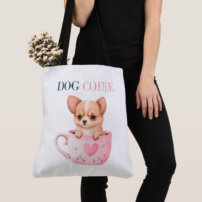 Tote Bag Dog Coffee Tygkasse (Närbild)