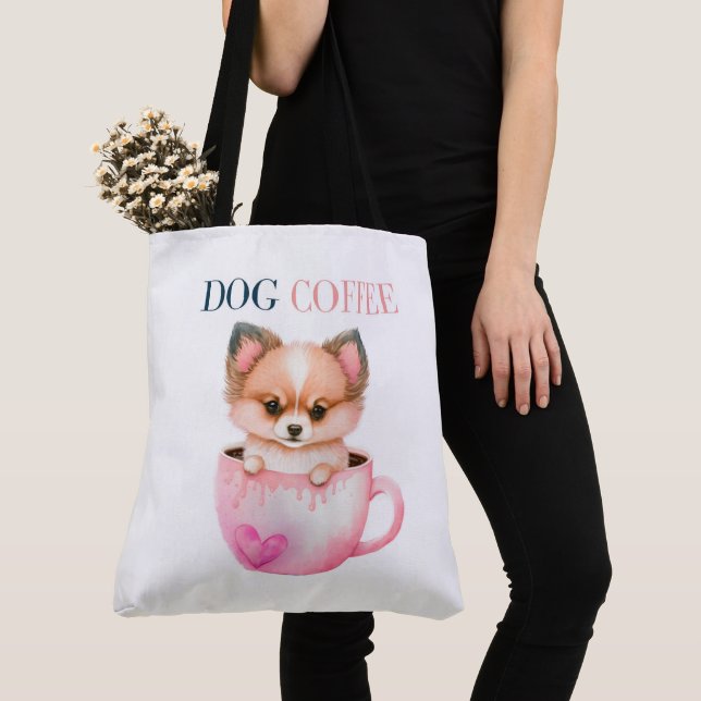 Tote Bag Dog Coffee Tygkasse (Närbild)