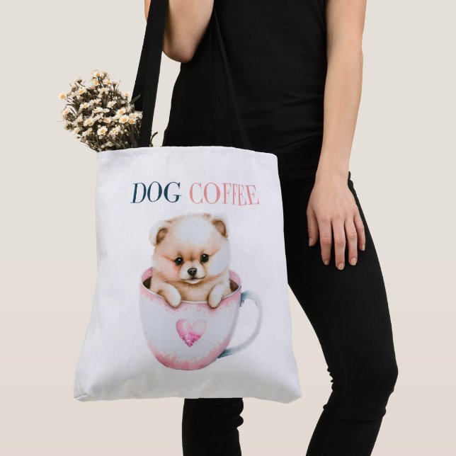 Tote Bag Dog Coffee Tygkasse (Närbild)
