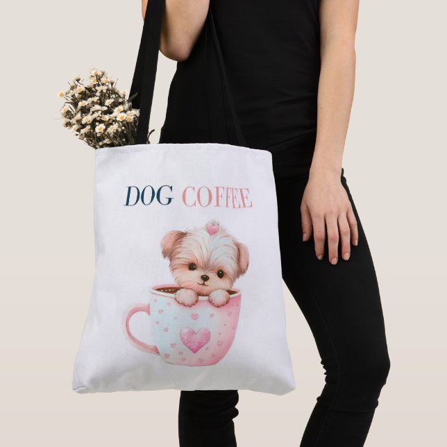 Tote Bag Dog Coffee Tygkasse (Närbild)