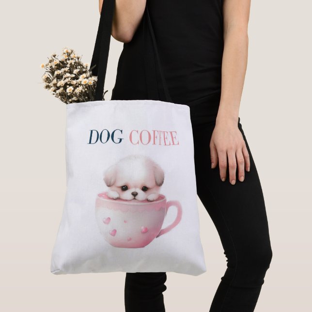 Tote Bag Dog Coffee Tygkasse (Närbild)