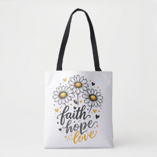 Tote Bag Faith, Hope, Love & Daisies Tygkasse