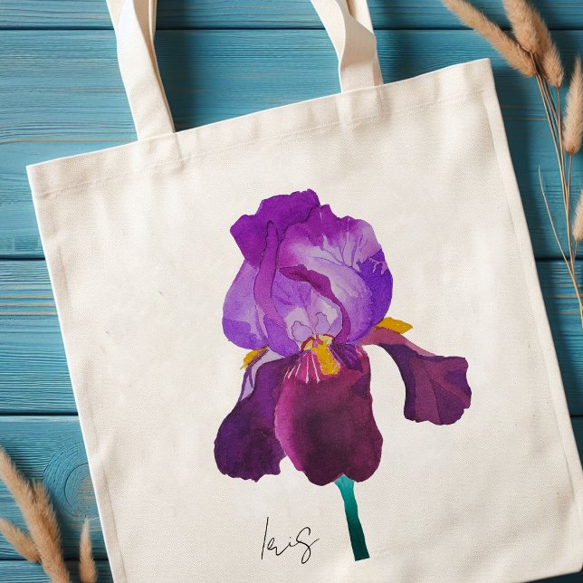 Tote bag fleur iris violet aquarelle tygkasse (Tote bag fleur iris violette aquarelle)