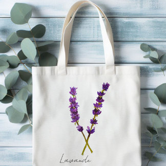 Tote bag fleur lavande violet aquarelle tygkasse