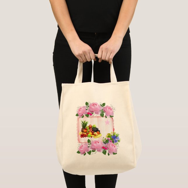 Tote Bag Floral Fruit Tygkasse (Framsida (produkt))