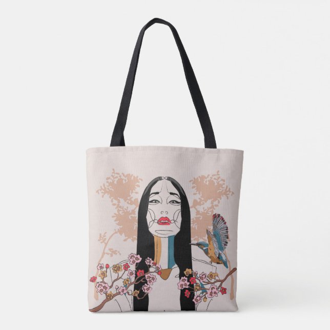 Tote Bag för asiatisk kvinnlig konturteckning Tygkasse (Baksida)