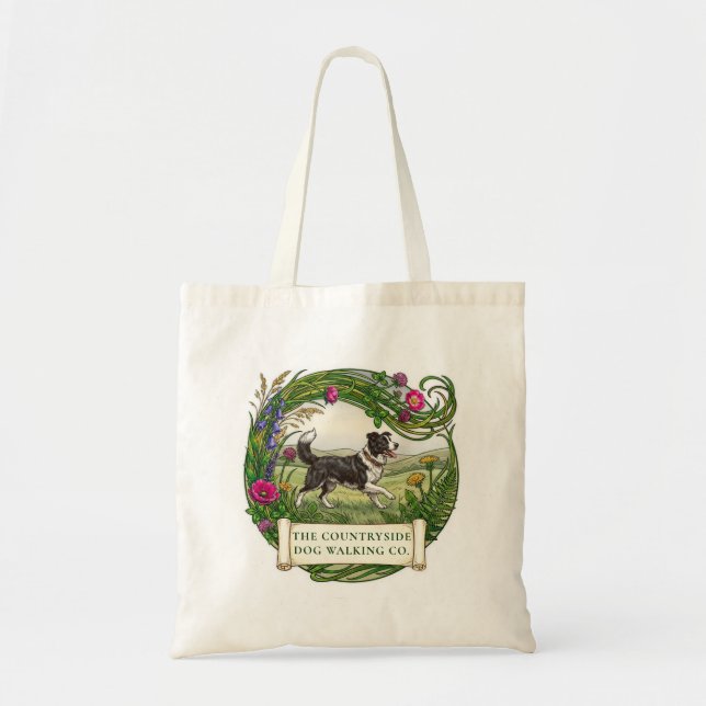 Tote Bag för Border Collie Hundpromenad Tygkasse (Framsidan)