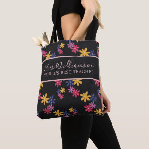 Tote Bag för Bright Modern Blommigt Lärare Tygkasse