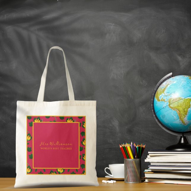 Tote Bag för Bright Modern Blommigt Lärare Tygkasse (Bright Modern Floral Teacher's Tote Bag. Say thank you with this personalised gift.)