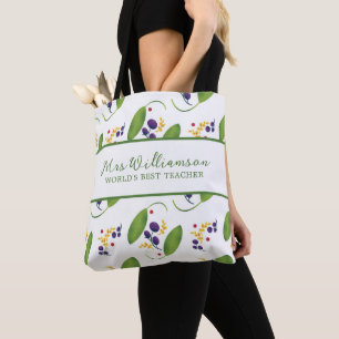 Tote Bag för Bright Modern Blommigt Lärare Tygkasse