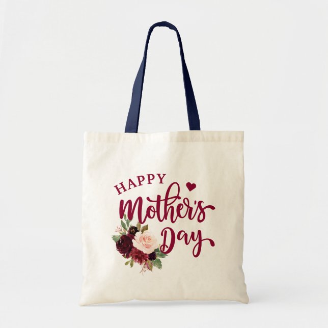 Tote Bag för Burgundy  Blommigt Lycklig Mors dag Tygkasse (Framsidan)