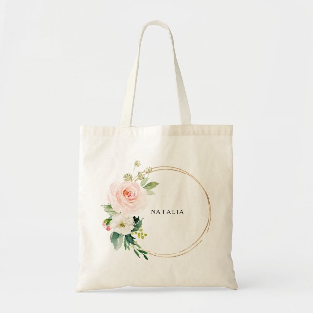 Tote Bag för Greenery & Guld Geometric Elegant Blo Tygkasse (Framsidan)