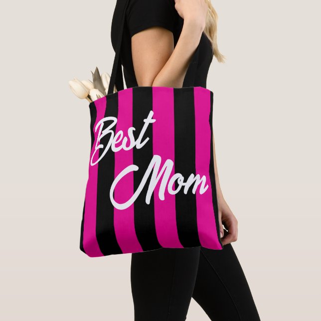 Tote Bag for Mammor, Birthday Gift, Rosa Rand Tygkasse (Närbild)