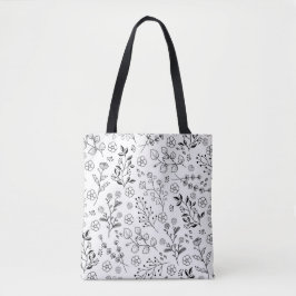 Tote Bag för minimalistisk svart och vit Blommigt Tygkasse