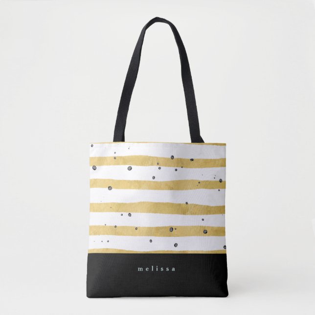 Tote Bag för moderna Guld-stripe och svarta punkte Tygkasse (Framsida)