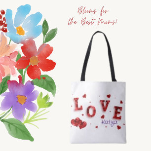 Tote Bag för moderna Red Hearts Kärlek Typography Tygkasse