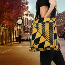 Tote Bag för Monogram Guld Black Mönster