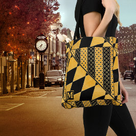 Tote Bag för Monogram Guld Black Mönster Tygkasse