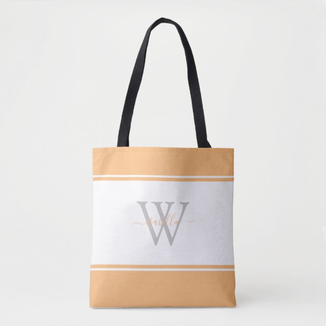 Tote Bag för monogrammad Rand Peach Tygkasse (Framsida)