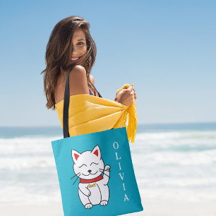 Tote Bag för Personligen Lucky Cat Modern Art Tygkasse