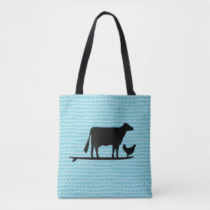 Tote Bag för Surfing Cow och Chicken Beach Tygkasse