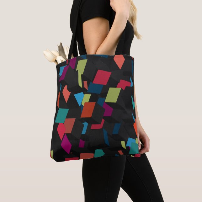 Tote Bag för trendig Abstrakt Geometric Cube Mönst Tygkasse (Närbild)