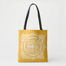 Tote Bag för vit Tracery Ornament Gult