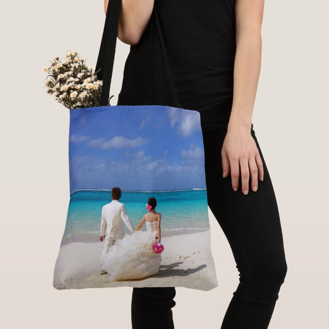 Tote Bag Gift Bag Bride Groom Beach Wedding Tygkasse (Närbild)