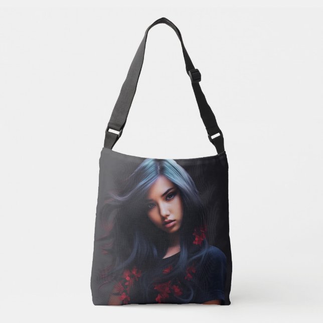 Tote Bag girl black hair Axelväska (Framsida)