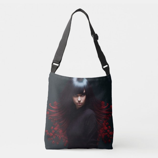 Tote Bag girl black hair Axelväska (Framsida)