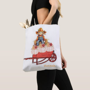 Tote Bag, Glad Halloween Scarecrow Pumpa Tygkasse