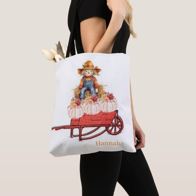 Tote Bag, Glad Halloween Scarecrow Pumpa Tygkasse (Närbild)