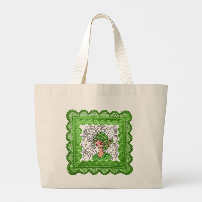 Tote Bag Grönt Flapper Girl Jumbo Tygkasse (Baksida)