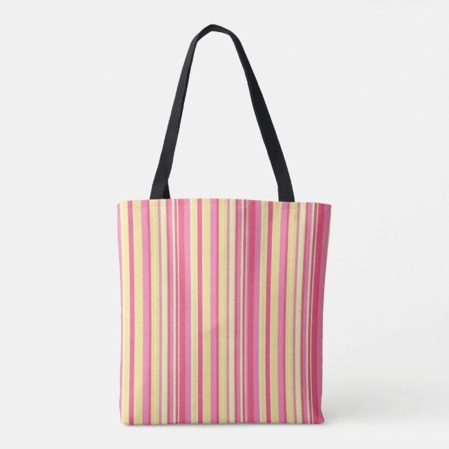 Tote Bag, gul och rosa randig vertikal Tygkasse (Baksida)