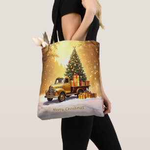 Tote Bag guld Lastbil Julgran Helgdag Tygkasse