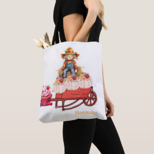 Tote Bag, Halloween Födelsedag Fågelskrämma PumpaT Tygkasse