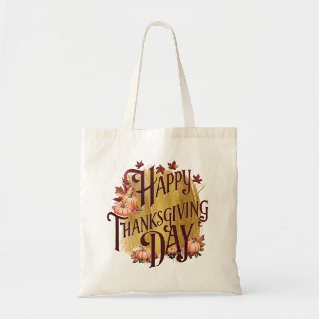 Tote Bag happy Thanksgiving day pumpkin  Tygkasse (Framsidan)