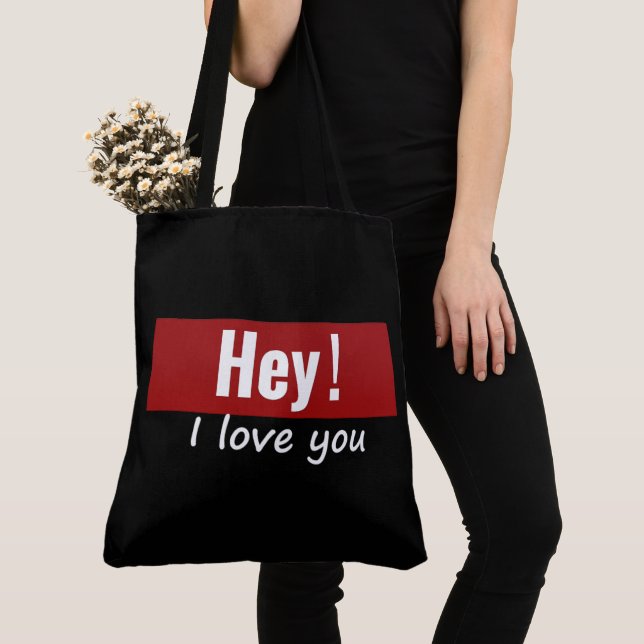 Tote Bag Hey! I love you Tygkasse (Närbild)