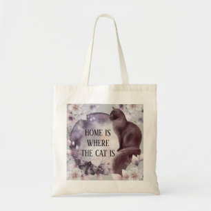 Tote Bag Home är där katten är vattenfärgsnatt Tygkasse
