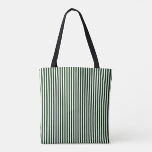 Tote Bag, Hunter Green & Vit Randig Vertikal Tygkasse