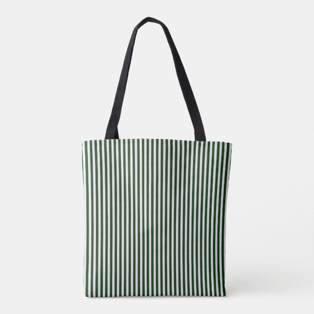 Tote Bag, Hunter Green & Vit Randig Vertikal  Tygkasse (Baksida)